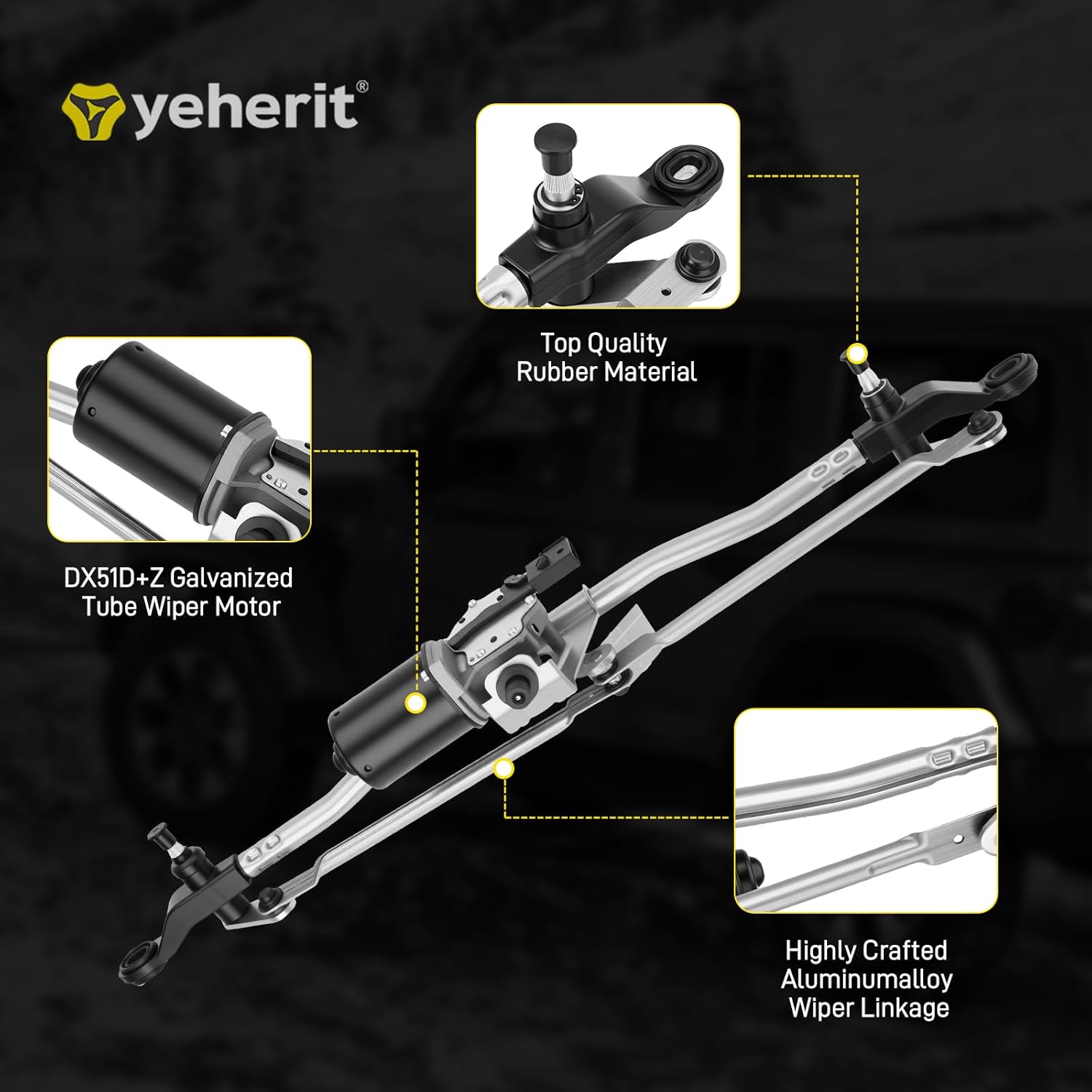 55077859AB Front Windshield Wiper Motor and Linkage Assembly Compatible with 2007-2018 Jeep Wrangler, 2018 Wrangler JK 3.6L 3.8L, Replace# 55077859AD 55077859AC 602-105AS 602105AS