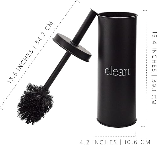Miniatura 6 de AuldHome Design Soporte para escobillero de inodoro de granja (negro) juego de limpieza de cepillo de inodoro y soporte de esmalte retro