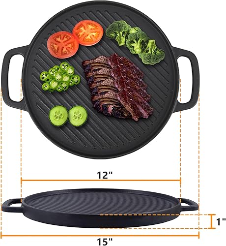 Miniatura 10 de GasSaf Estufa de hierro fundido de doble cara para cocina interior, sartén reversible para parrilla de gas al aire libre, campamento al aire libre,