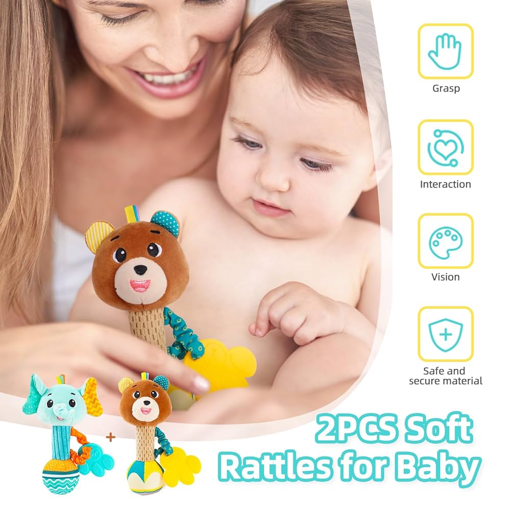 Softbank - Babyrattle Amazon.com : Baby rattles 0-6 months, Set of 2 rattles for