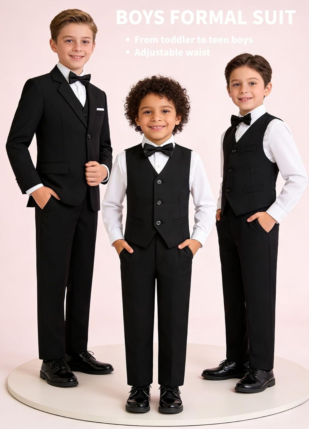 Boys Suit Set Formal Dress Shirt with Bowtie Vest Pants Toddler Boy Tuxedo Suits - Image 4