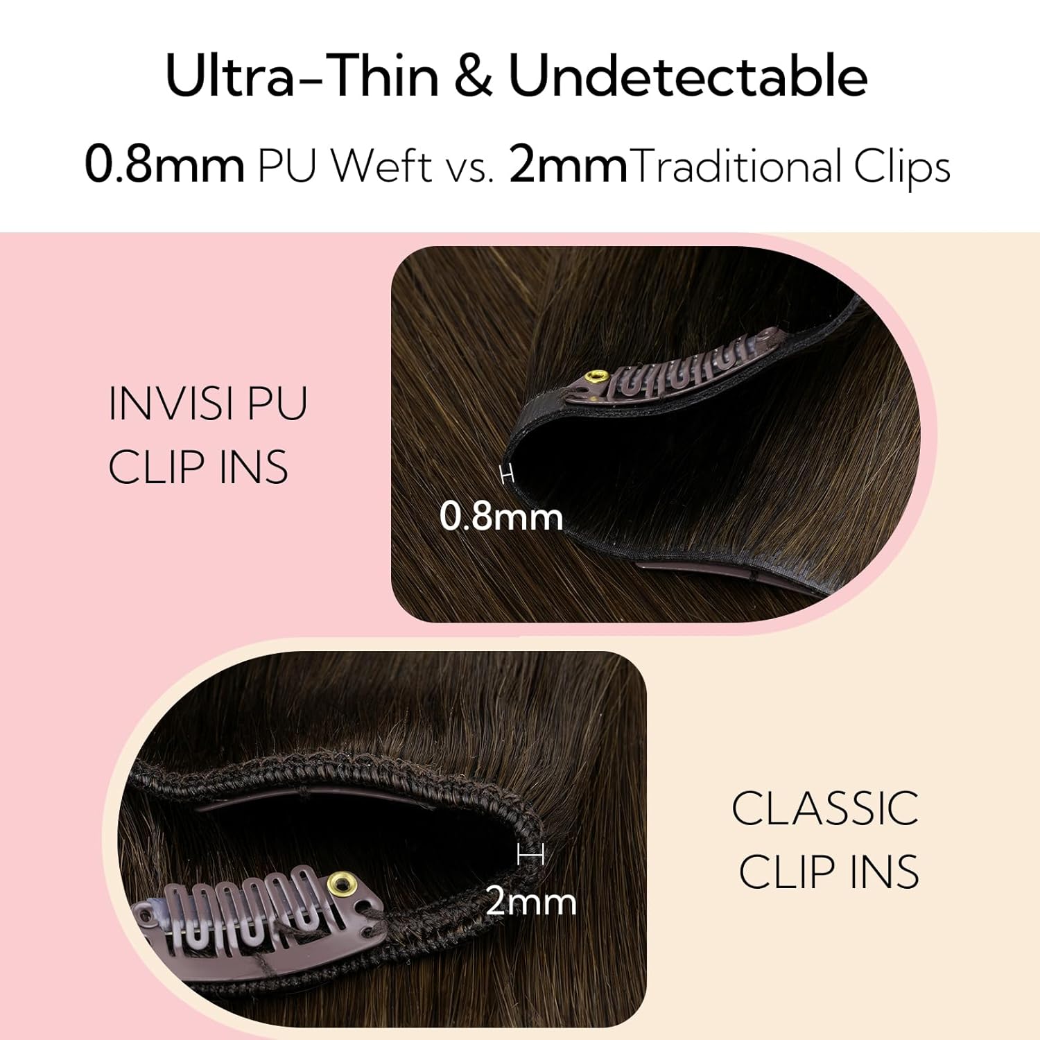 HOTBANANA Invisi Edge Clip in Hair Extensions, 18inch 130g Injected Seamless Clip in Extensions 7Pcs Balayage Dark Brown Mixed Chestnut Brown Real Human Hair PU Hair Extensions