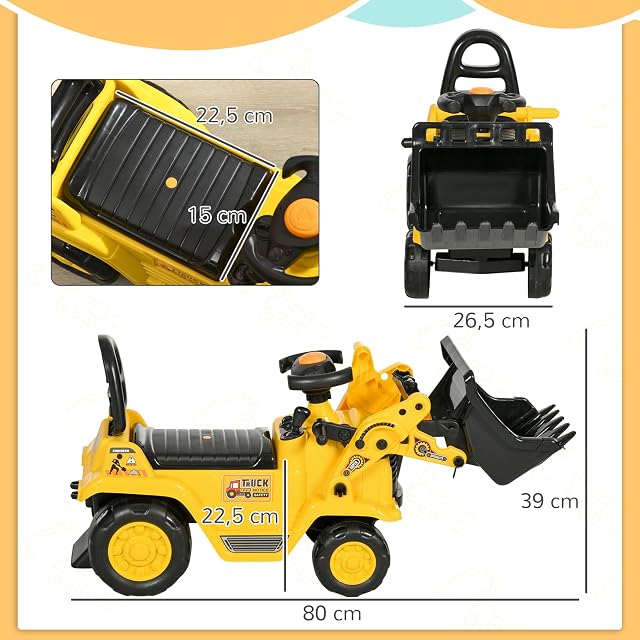 Foto 7 de 8 de HOMCOM Tractor sin Pedales para Niños 18-48 Meses 80x26,5x39 cm Amarillo