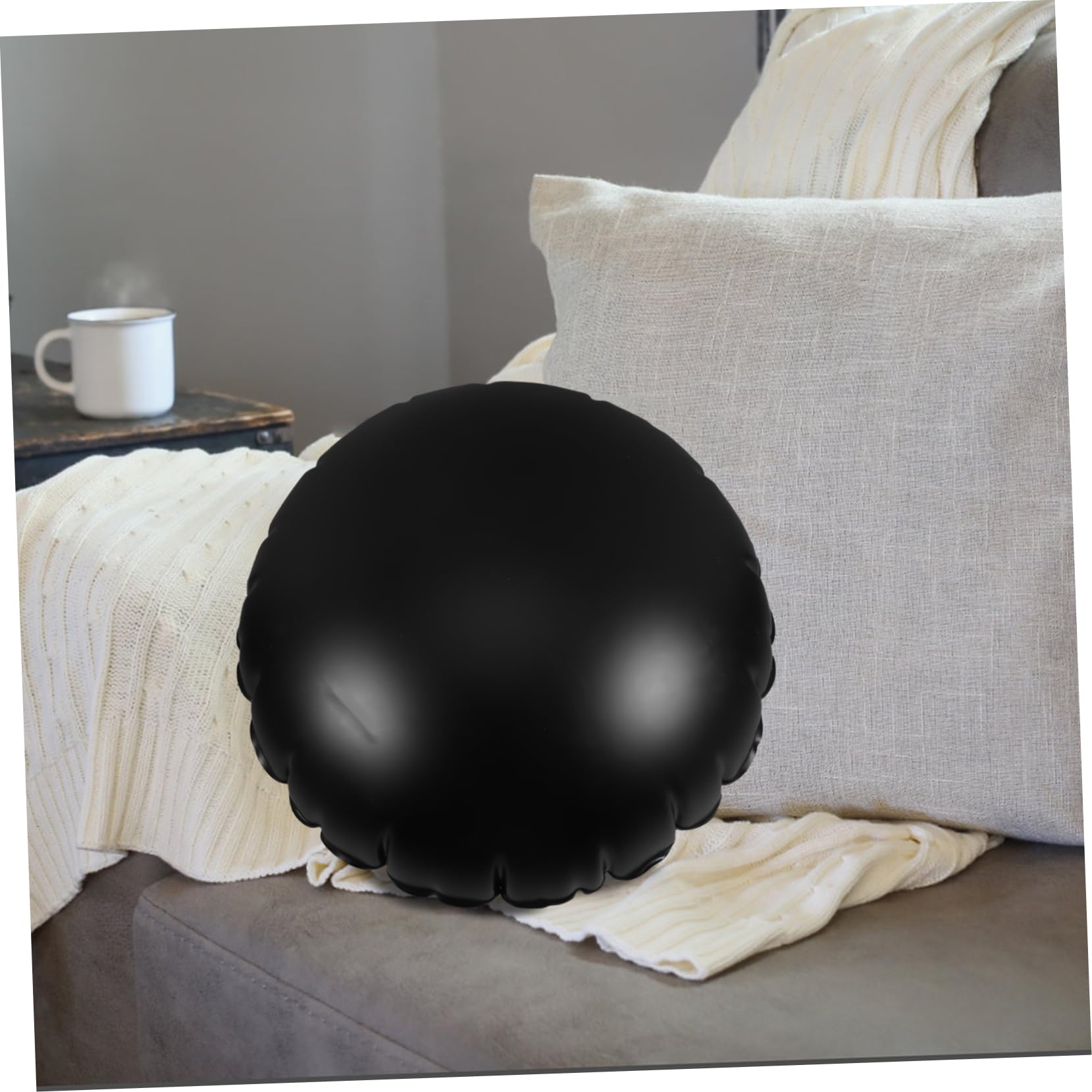 BESTOYARD Cuscino Autogonfiabile Rotondo in Pvc Nero, Cuscino da Campeggio Gonfiabile per Viaggi in Auto e Avventure All'aperto, Rapido da Gonfiare