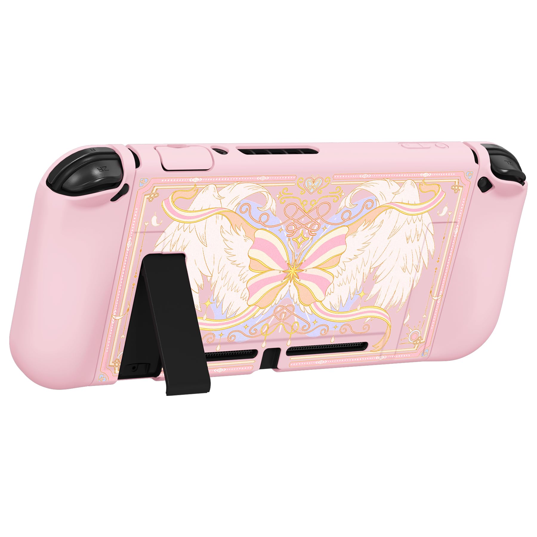 playvital ZealProtect Soft Protective Case for Nintendo Switch, Flexible Cover Protector for Switch with Tempered Glass Screen Protector & Thumb Grips & ABXY Direction Button Caps - Magic Wings — view 7