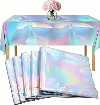 5 Pack Colorful Plastic Tablecloths, 54"x108" Shiny Rectangle Table Covers, Table Decorations, Sparkly Party Tablecloths for Wedding, Birthday, Christmas, Banquet & Picnic