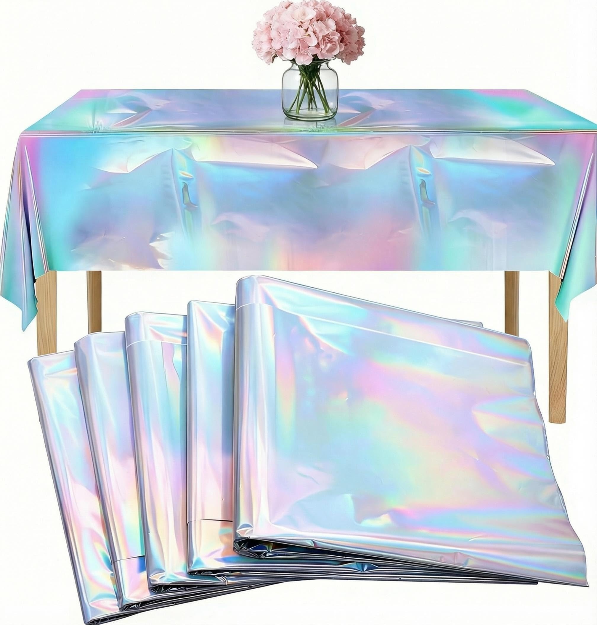 5 Pack Colorful Plastic Tablecloths, 54"x108" Shiny Rectangle Table Covers, Table Decorations, Sparkly Party Tablecloths for Wedding, Birthday, Christmas, Banquet & Picnic