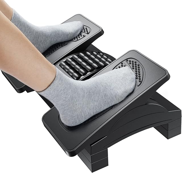 HUANUO Foot Rest Under Desk, Adjustable Ergonomic Footest for Under Desk at Work or Gaming with Massage Texture and Roller, 20 Degree Tilt or Lock Angle Adjustment, Foot Stool for Office, Home