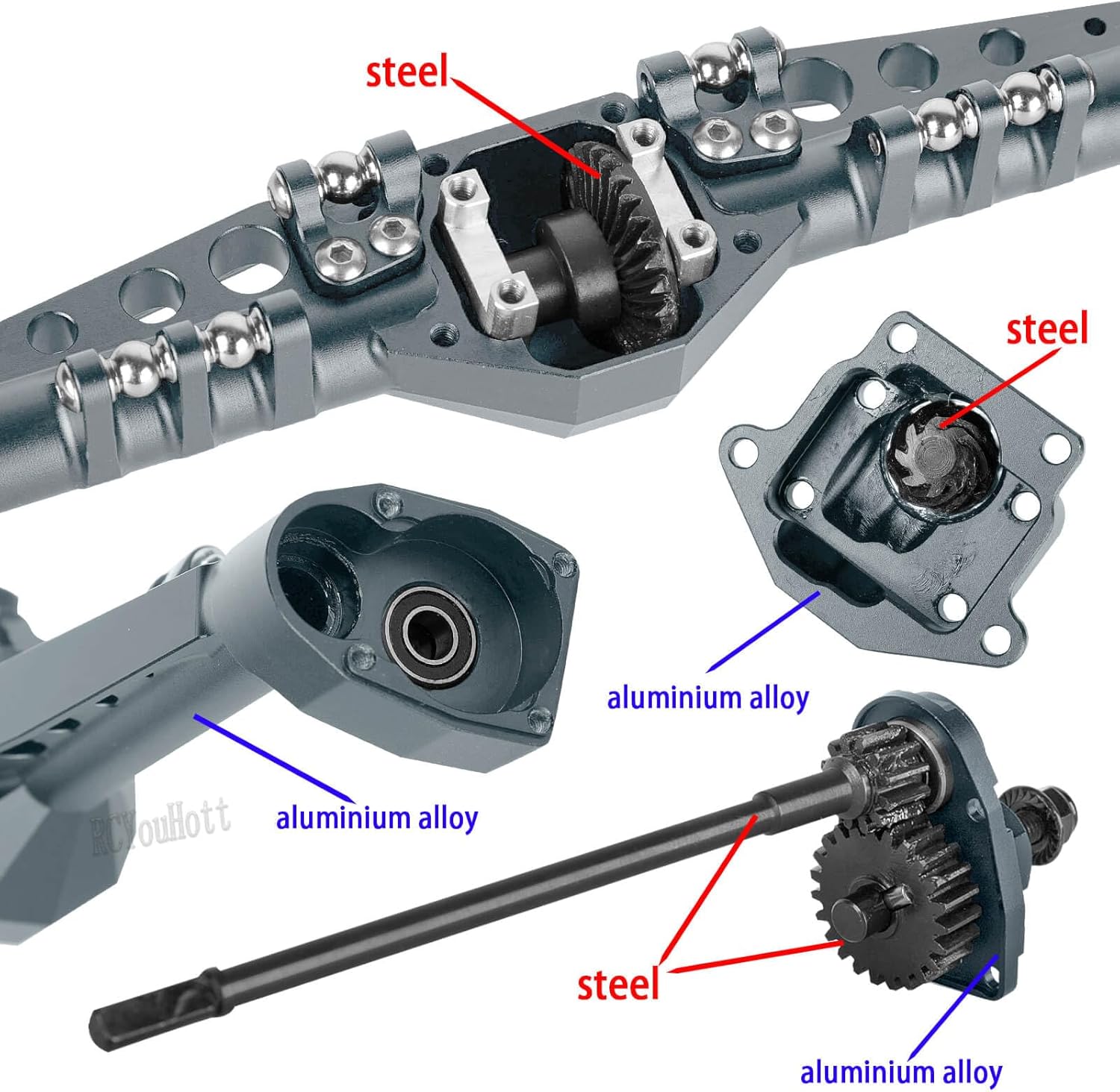 RC Upgrades Part Portal Axles for 1/10 DIY SCX10 SCX10 II,Capra 1.9 UTB 4X4 4WD,RCYouHott 1/10 Capra 1.9 UTB & SCX10 RC Crawler Car Aluminum Front Rear Axle,Titanium