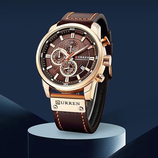 Relógio de pulso masculino militar com pulseira de couro, esportivo, à prova d'água, com cronógrafo, mostrador de data, de quartzo