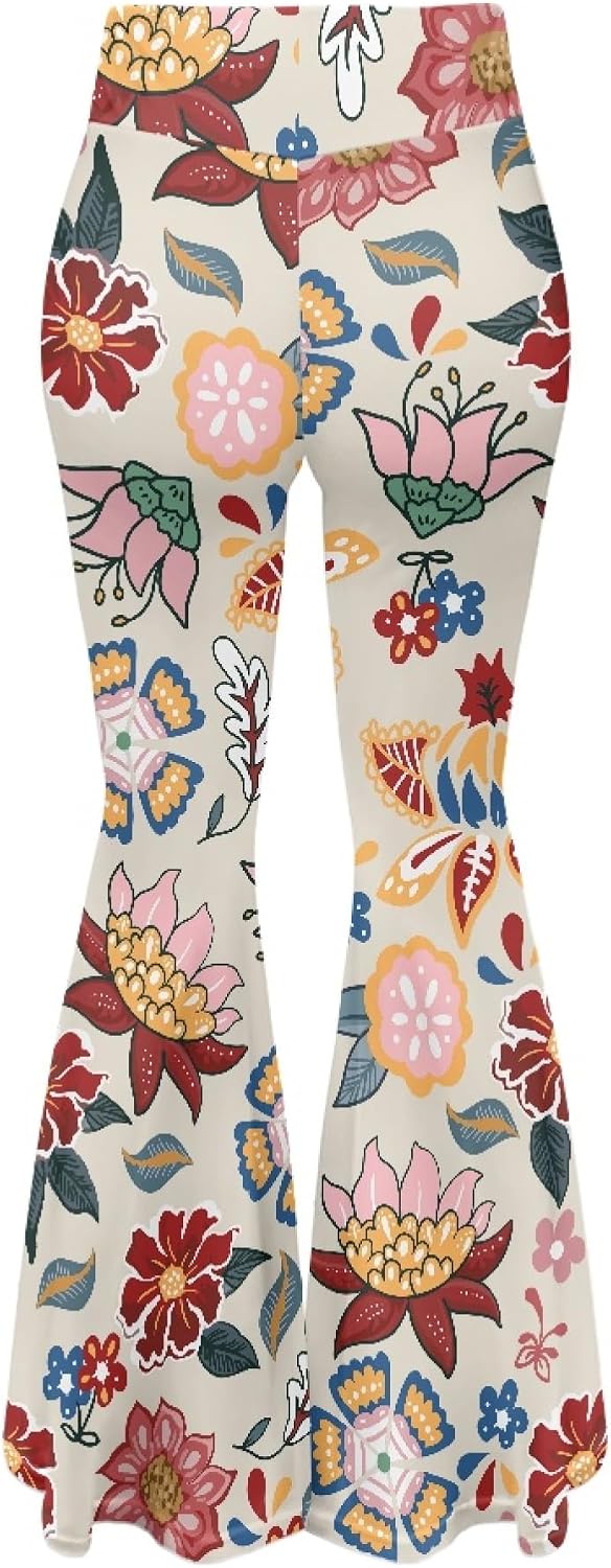 Women's 70s Outfits for Women 70s Bell Bottoms Yoga Pants Hippie Flower Flared Leggings Athletic High Waisted Pants