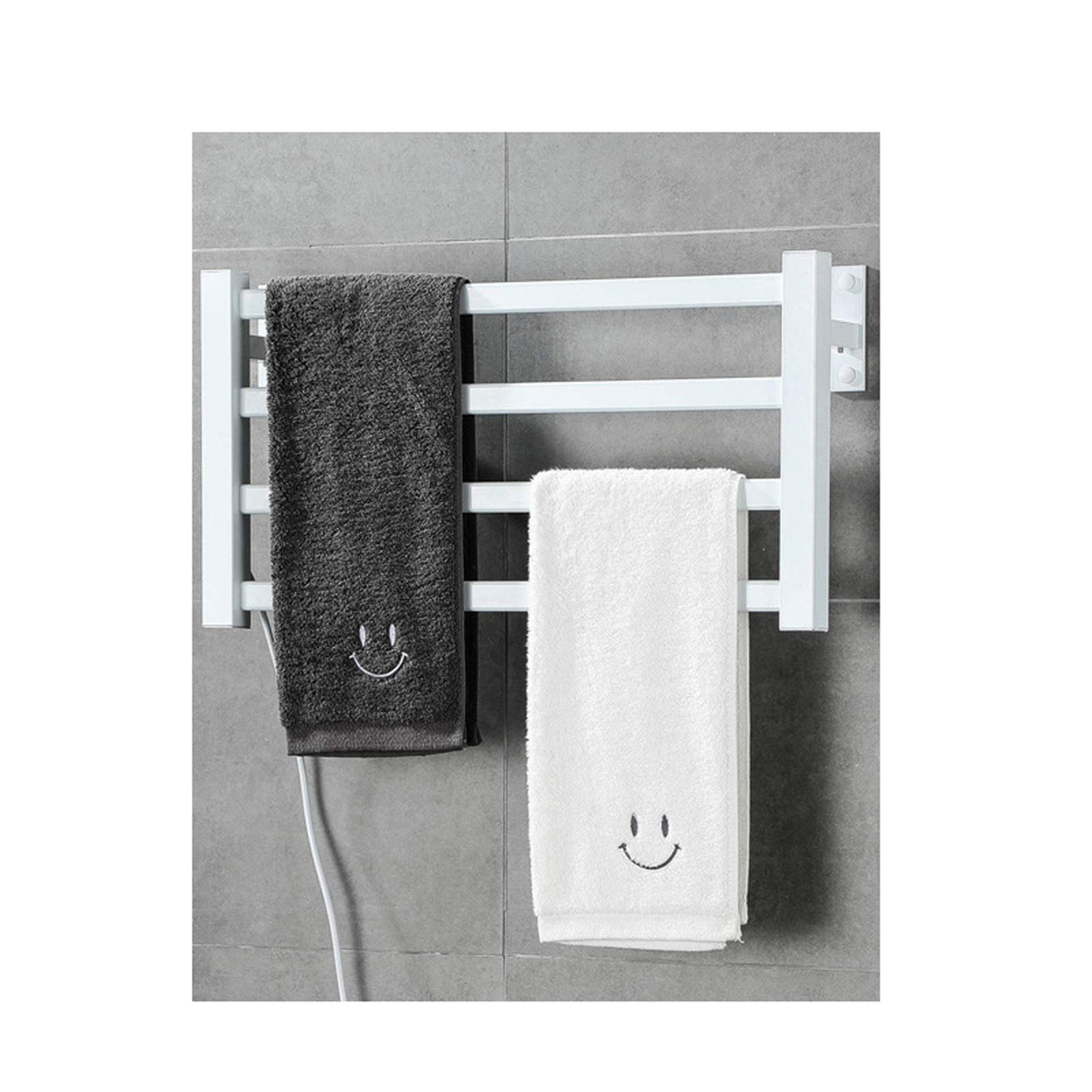 Scaldasalviette da bagno con presa elettrica, da parete, con 4 barre tubolari quadrate, colore: nero