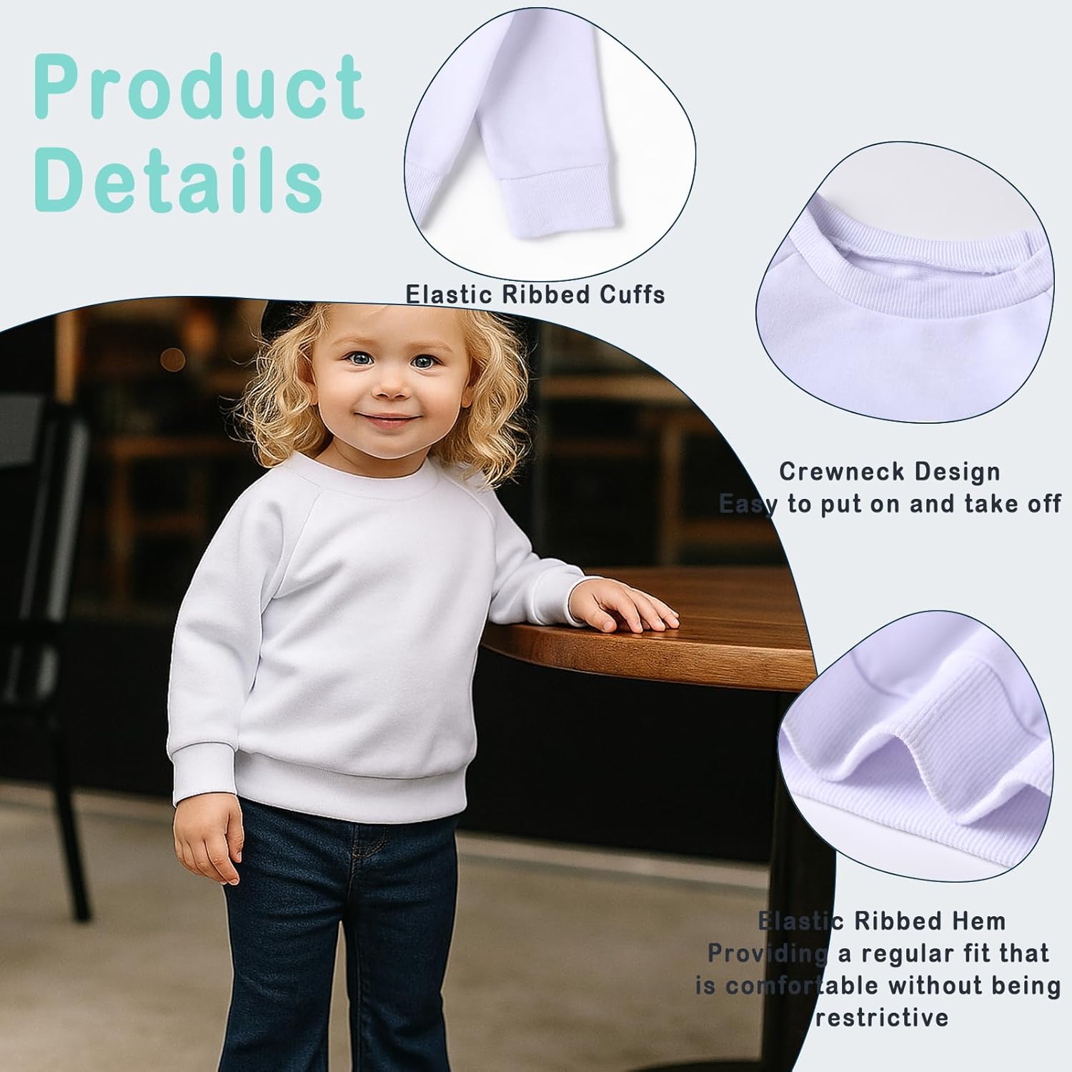 DEFAHN Toddler Baby Pullover Sweatshirt,Long Sleeve Infant Boy Girl Crewneck Active Tshirts 6 Month-3Y - Image 3