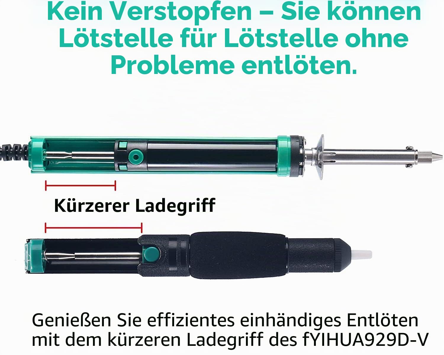 YIHUA 929D-V Elektrisches Vakuum Entlötkolben Lötkolben Sauger Entlötpumpe mit kürzerem Ladegriff und Entlötdüsen 1.0mm 1.2mm 2.0mm für Durchstecklötungen (EU PLUG)