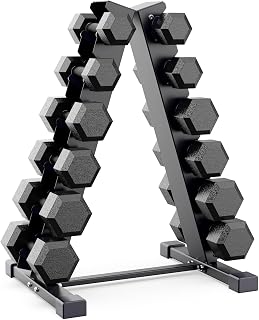 JX FITNESS Estante para mancuernas con marco en A, estante de 6 niveles para mancuernas, solo soporte
