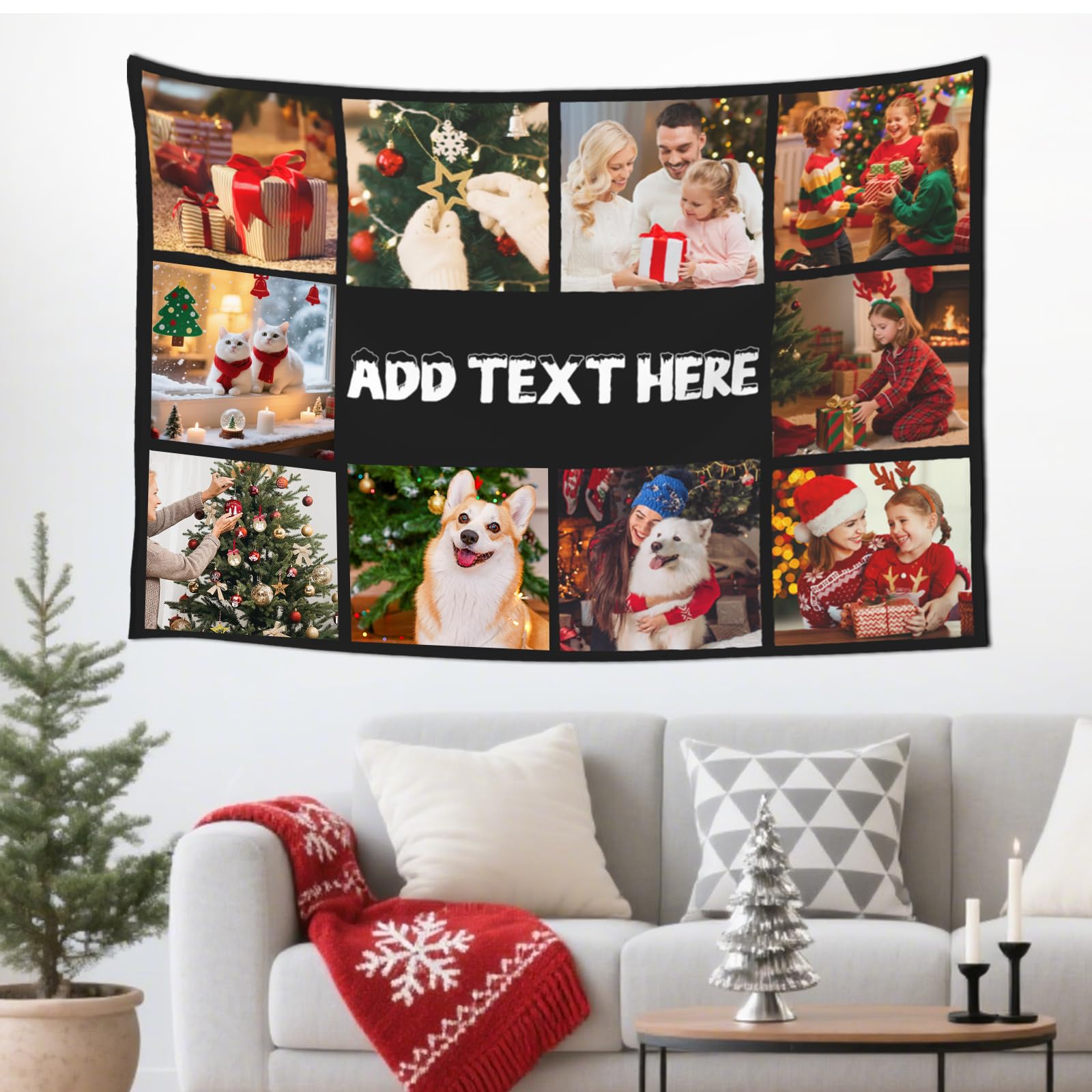 Xunqi Xufa Horizontal-10Photo Custom Tapestry With Photo Text, Personalised Photo Wall Tapestry, Customised Backdrop Banner, Customized Your Own Tapestry For Home Decor Wedding Graduation Birthday Party (Horizontal-10Photo)
