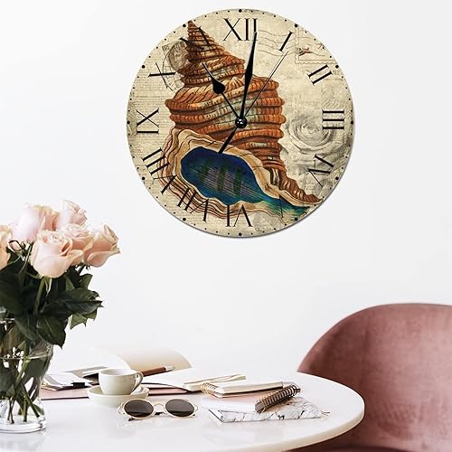 Miniatura 210 de ArogGeld Reloj de pared con diseño de estrella de mar antigua francesa, de cloruro de polivinilo, con números romanos, de 10 pulgadas, funciona