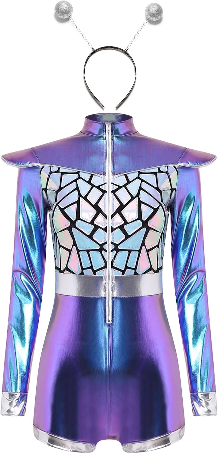 Alien Costume for Women Long Cap Sleeve Mock Neck Bodysuits