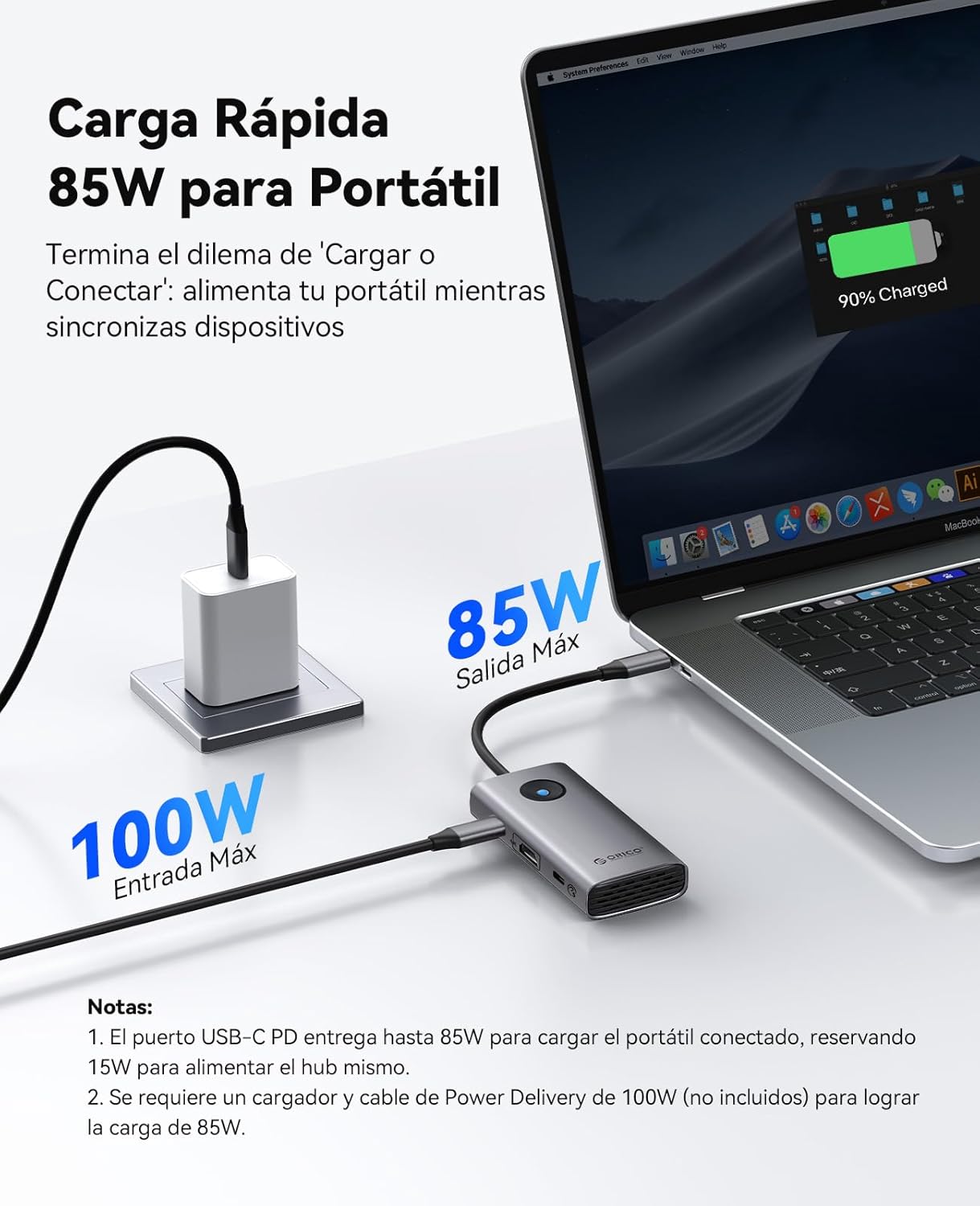 ORICO Docking Station, 6 EN 1 Hub USB C con HDMI 4K+ PD100W + 4 Puertos USB 3.0, Multipuerto USB 3.0 Adaptador Compatible con MacBook/DELL/HP/Surface 6