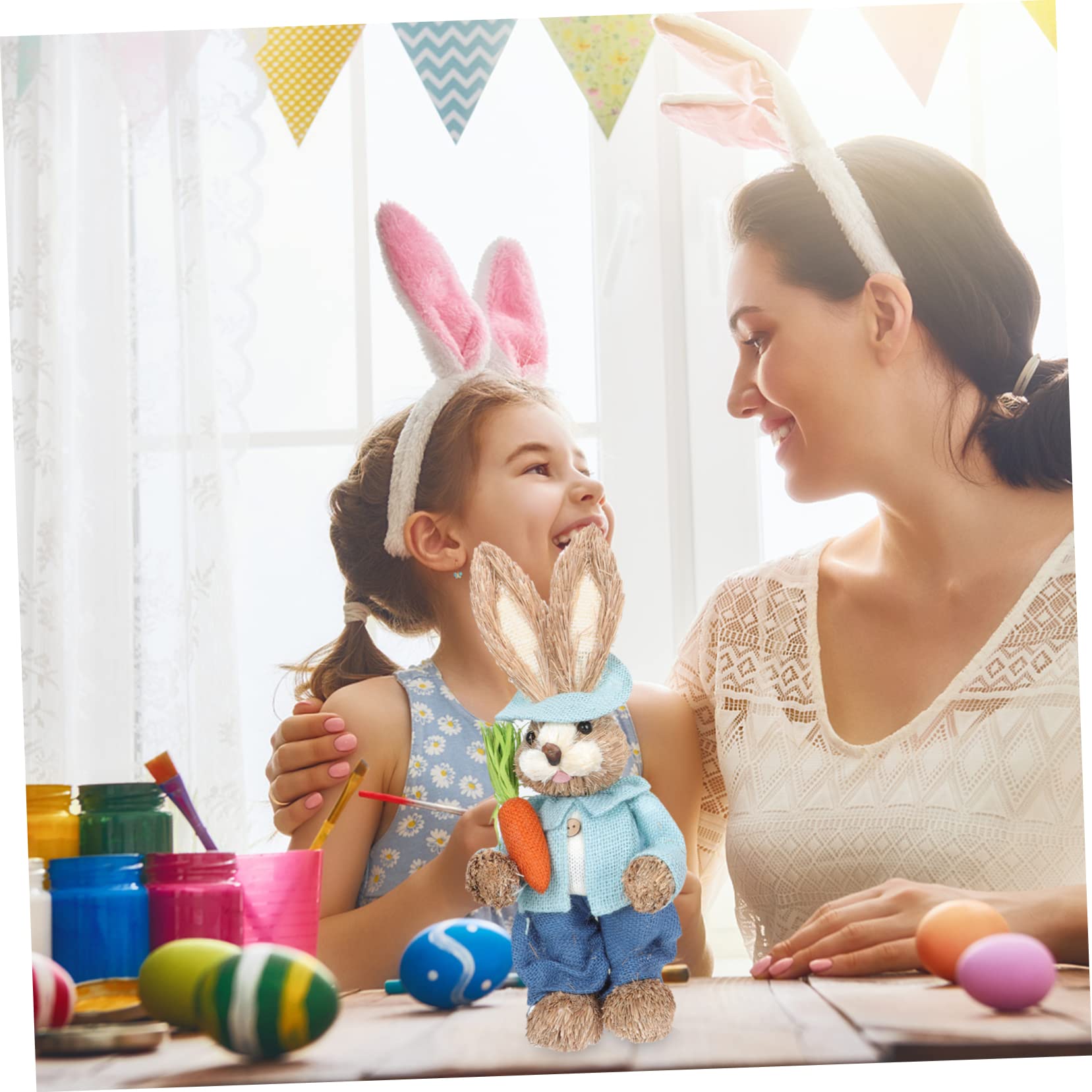Cabilock 4pièces Décoration De Pâques Paille Ornements De Lapin pour Décor De Jardin Maison Accessoire Charmant pour De Fête