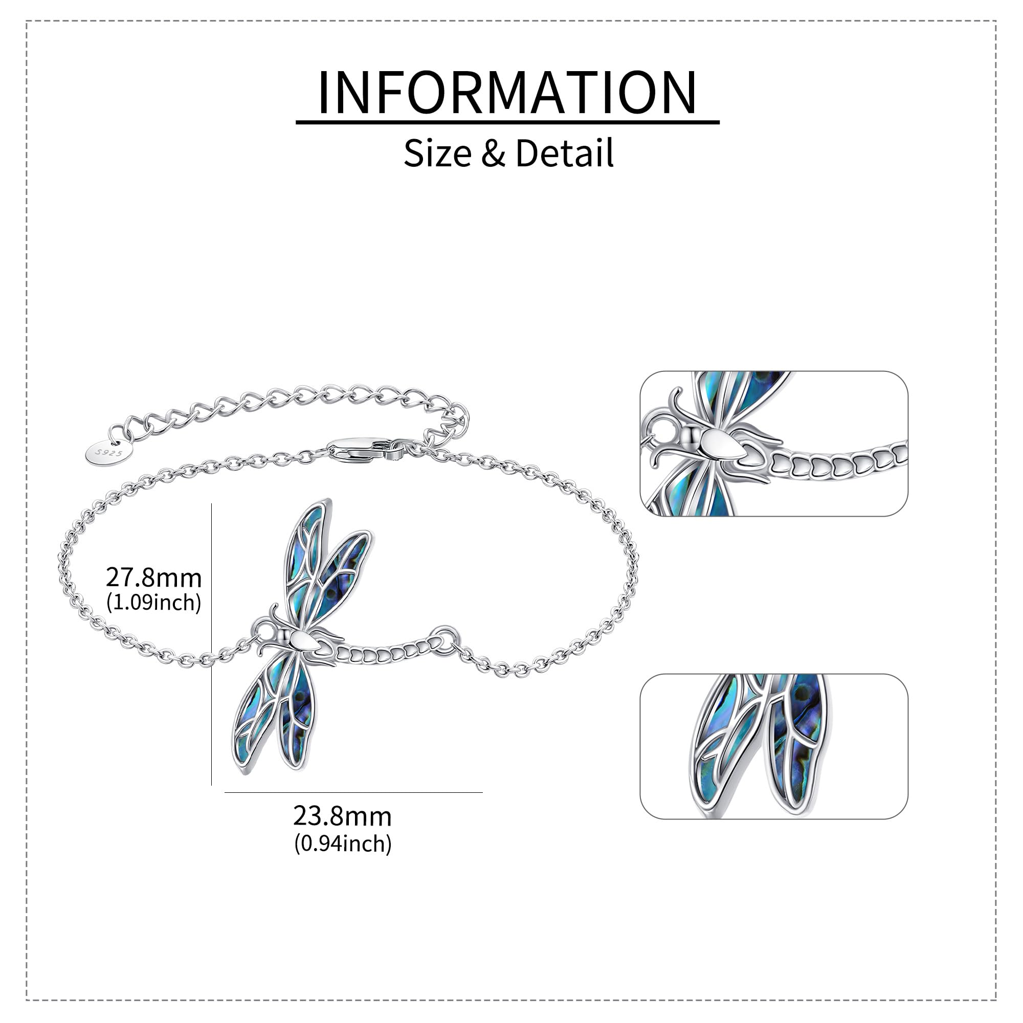 Pulsera infinita de plata de ley con diseño de perro salchicha, mariquita, tortuga, tiburón, onda, libélula, caballo, mariposa, margarita, sirena, infinito, joyería para mujer, One Size, Plata