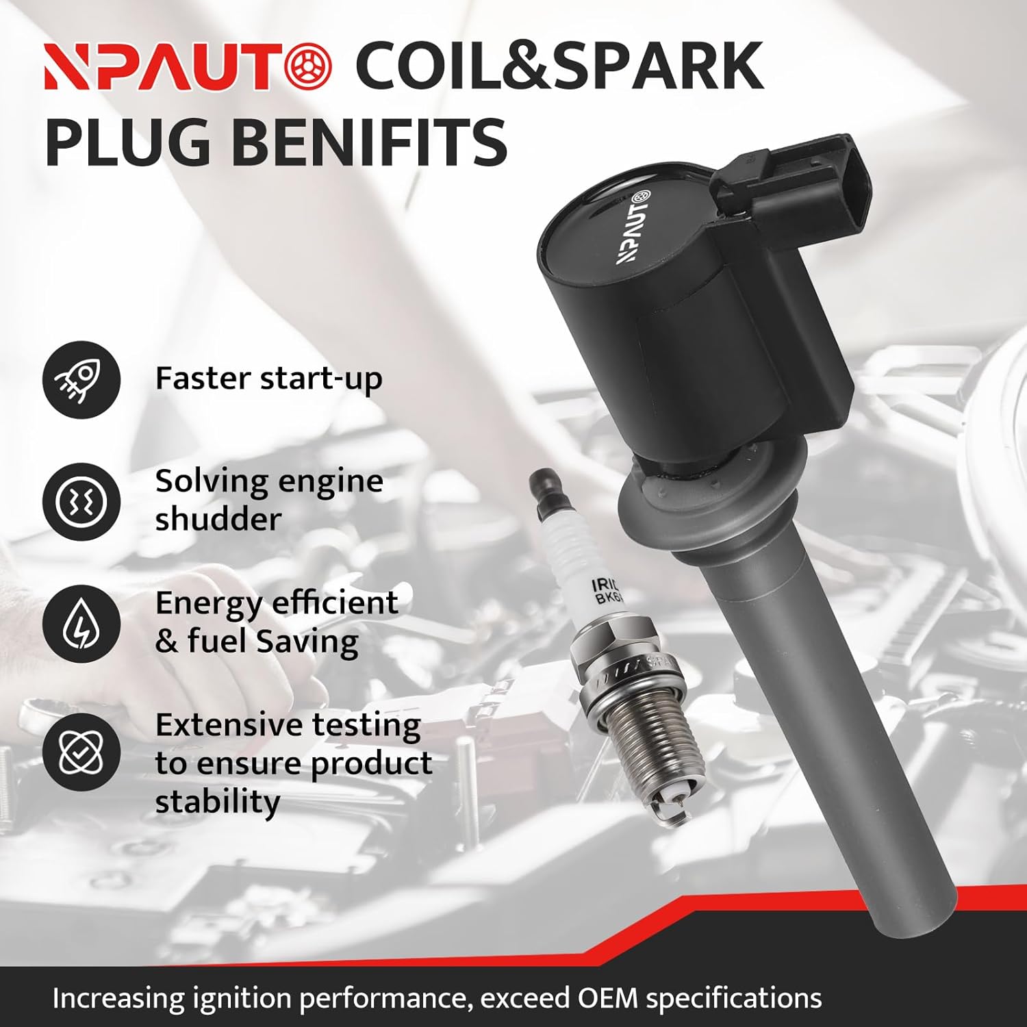 Ignition Coil Pack & Spark Plugs Compatible with 3.0L V6 2001-2008 Ford Escape, Mazda Tribute, 2005-2007 Ford 500 Freestyles, 01-04 Taurus, 05-07 Mercury Mariner Montego, Mercury Sable, FD502