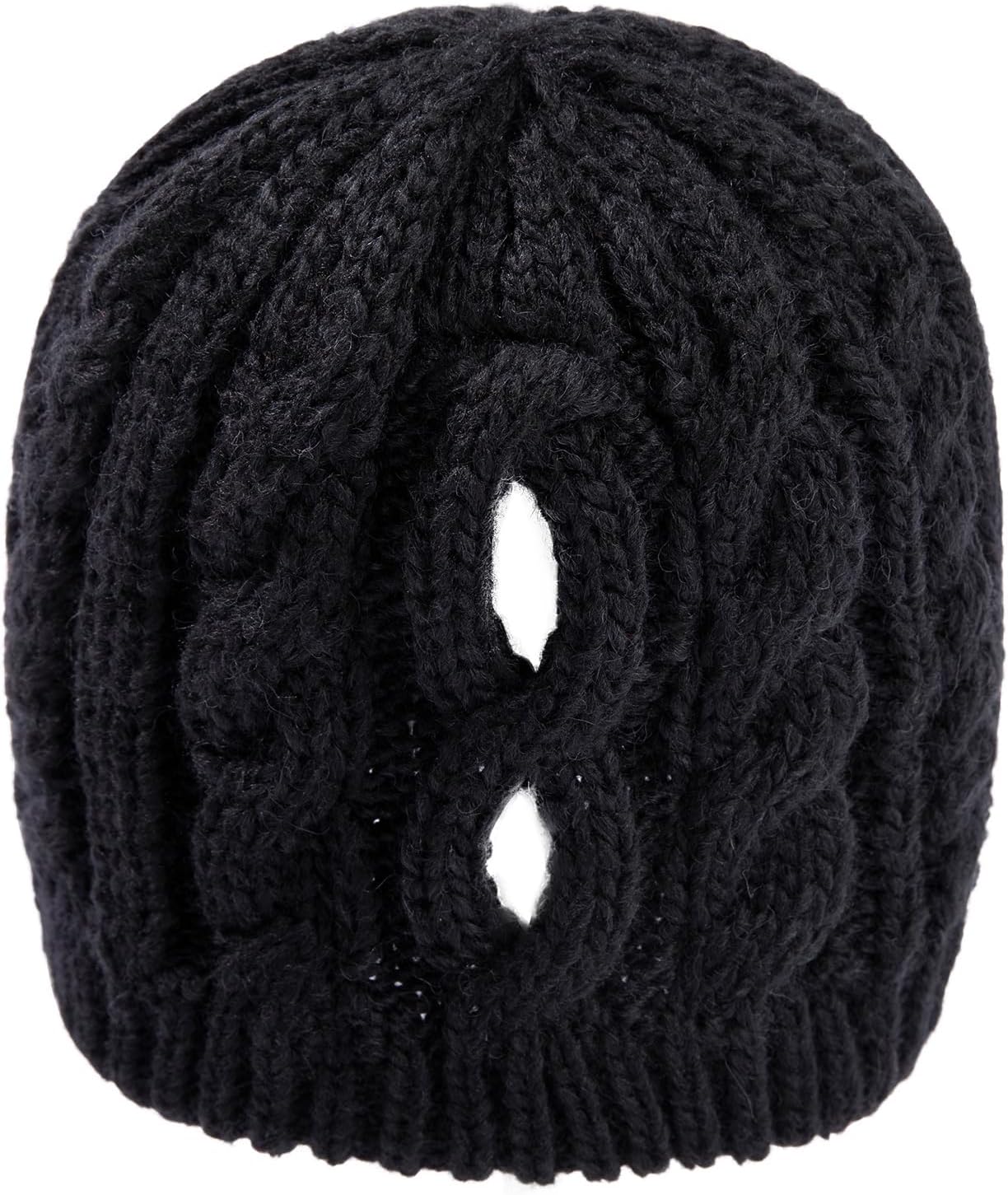 ChicPony™ Merino Wool Blend Messy Bun Ponytail Hole Fleece Lined Beanie Winter Hat Big Head Women - Image 7