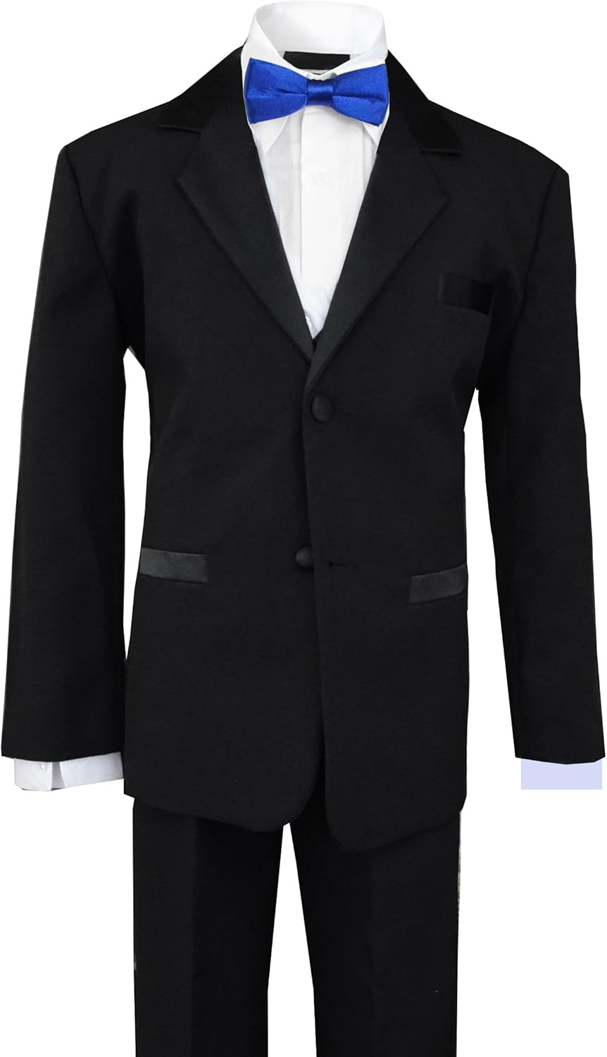 Boys Tuxedos in Black with Royal Blue Bow Tie and Black Bow Tie