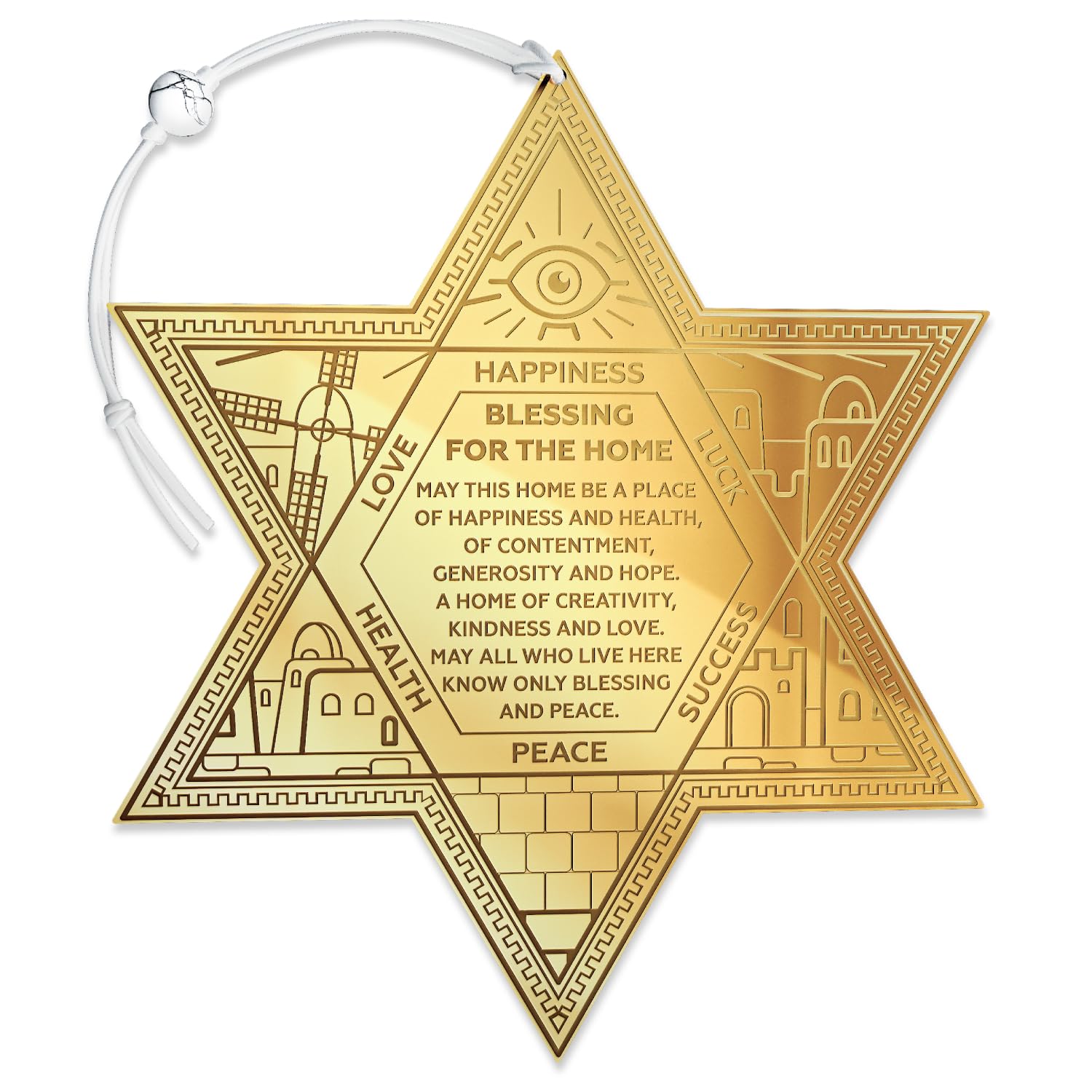 Magen David Jewish Home Blessing - Plexiglass Judaica Wall Art 3 Colors, Modern Jewish Decor, Unique Housewarming Gift, Made in Canada by Jewish Artisan (Golden Mirror, 13 x 15 cm)