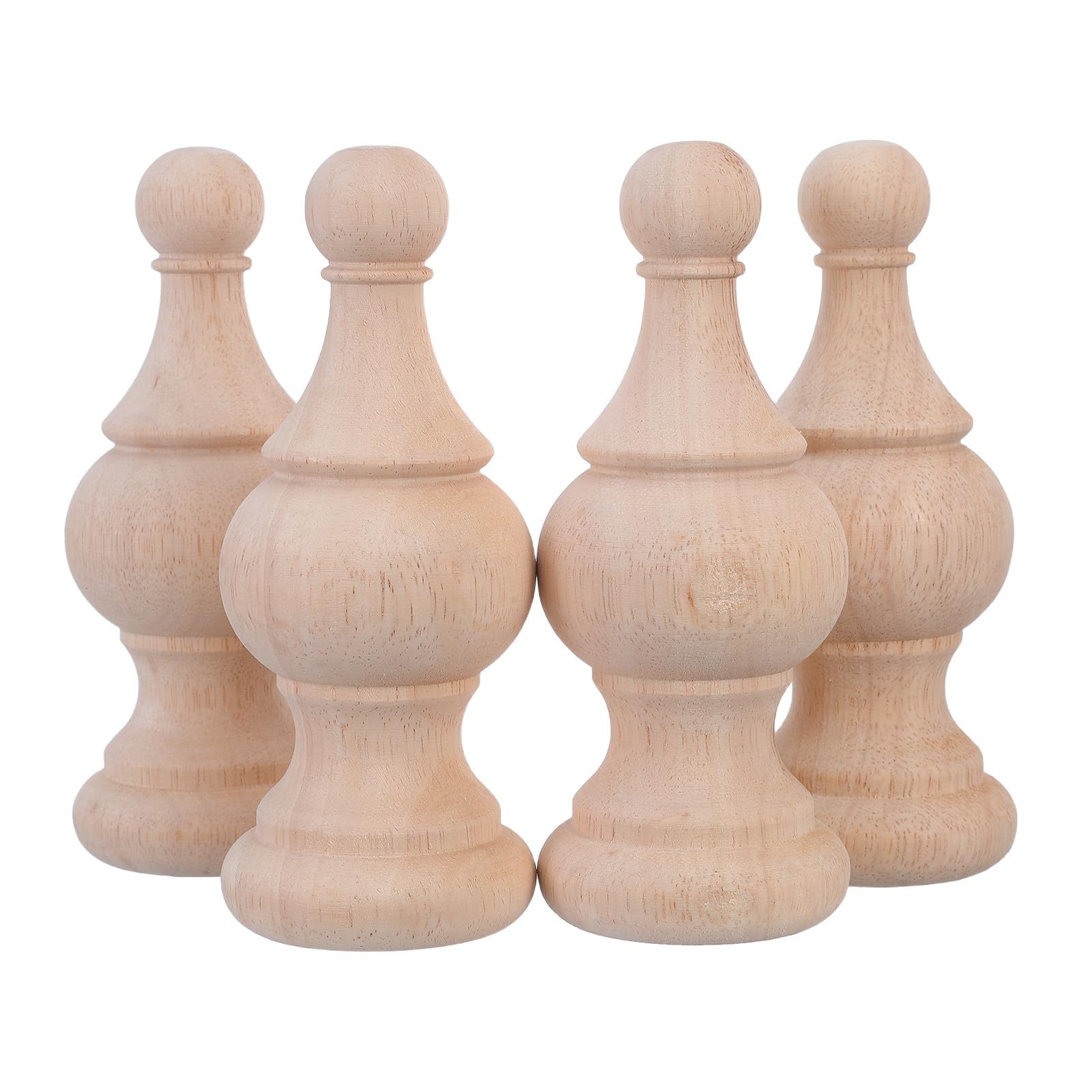 Cabilock 4 Pcs Unfinished Wooden Finials, 15cm Decorative Newel Fence Post Caps, Turned Wood Toppers for Banister, Bed Ends, Curtain Rods and Crafts