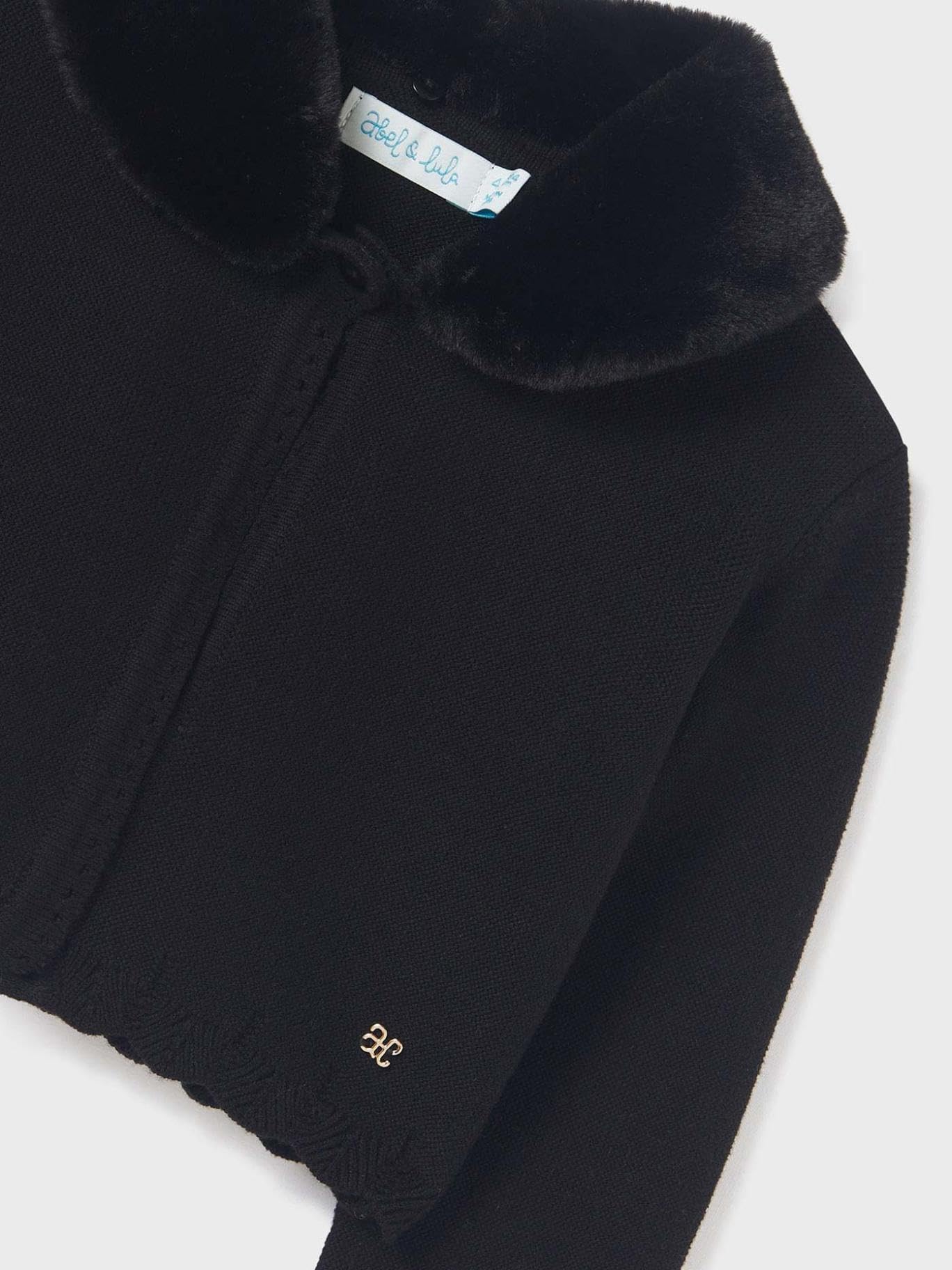 Abel & Lula Cardigan Tricot Colletto pell per Bambine e Ragazze Nero 5 Anni (110cm)