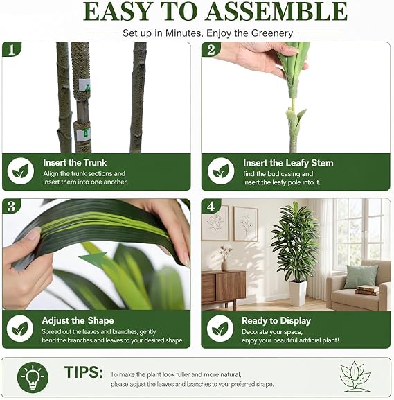 Artificial Dracaena Plant Indoor, 6FT Fake Tree with Tall White Planter | Tall Yucca Fake Floor Plant in Pot, Large Faux Silk Plant for Home Decor Office Living Room Porch Patio Housewarming