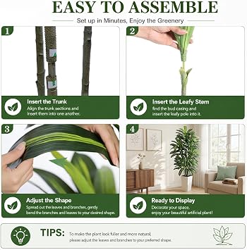 Artificial Dracaena Plant Indoor, 6FT Fake Tree with Tall White Planter | Tall Yucca Fake Floor Plant in Pot, Large Faux Silk Plant for Home Decor Office Living Room Porch Patio Housewarming