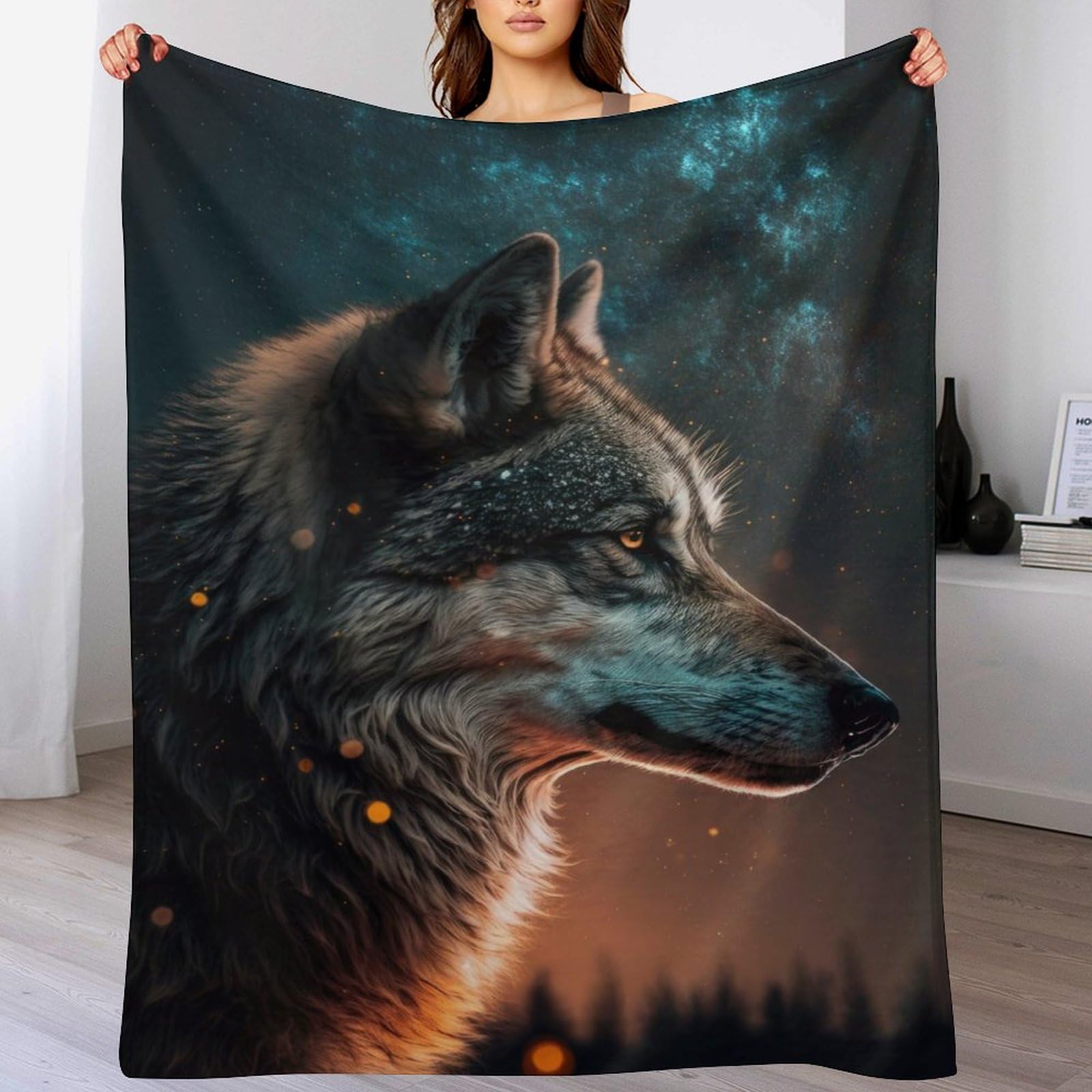 Couverture Polaire Loup en Flanelle Chaude pour Lit et Canapé 150x200cm