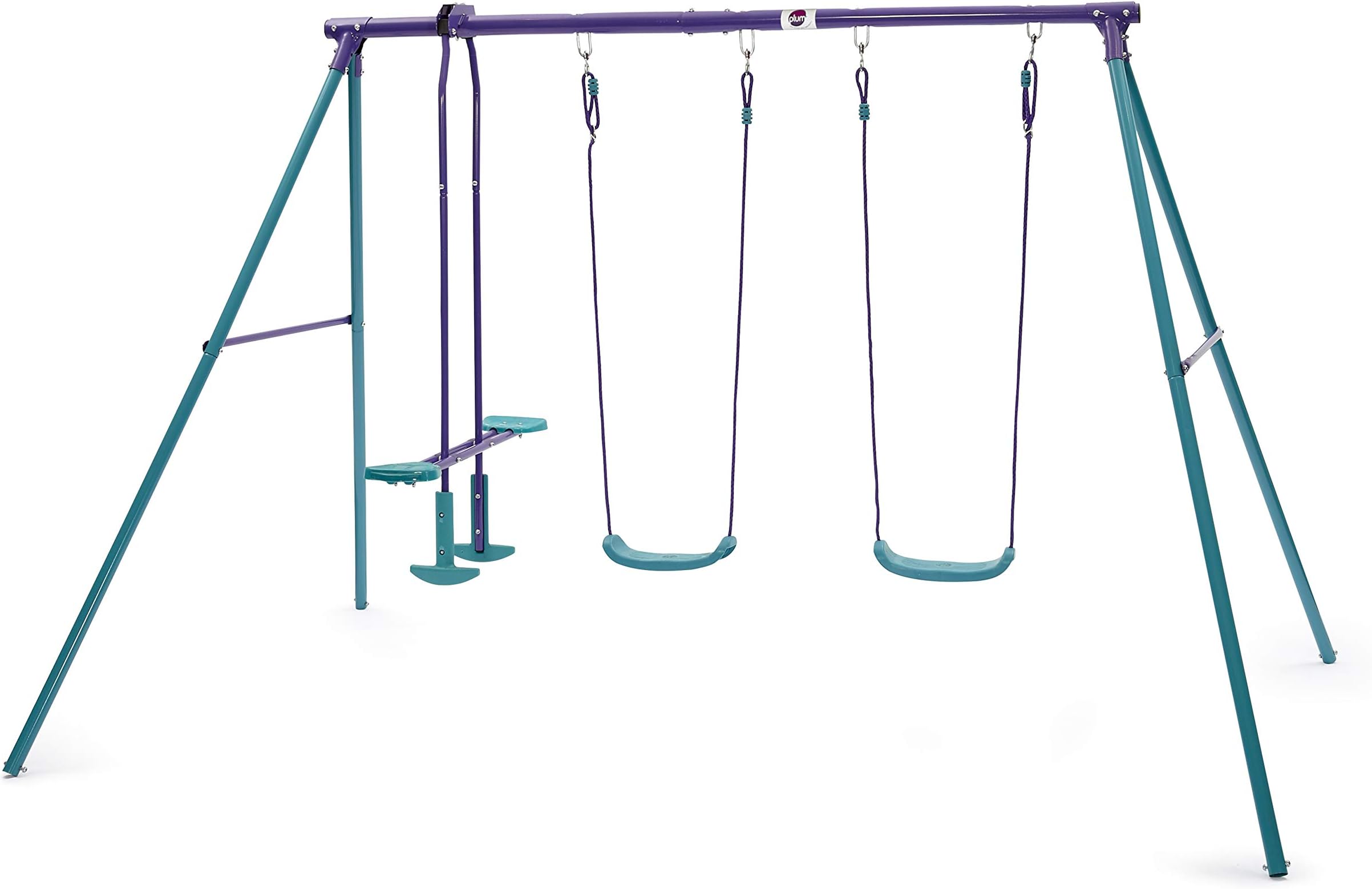 Plum Play Jupiter Double Swing with Glider Set, Easy to Assemble Sturdy Metal Frame with 50kg Maximum Weight Capacity Per Swing, Outdoor Toy Suitable for Children Aged 3 years and Above