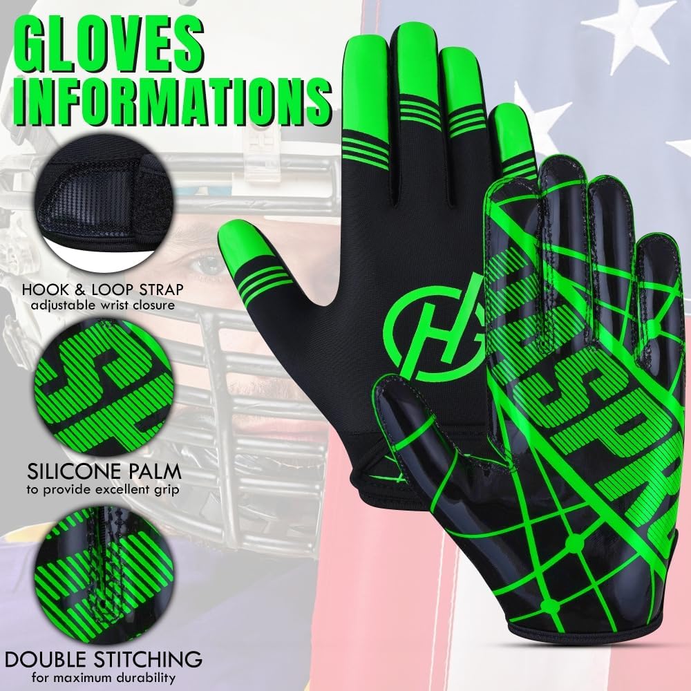 Youth Unisex American Football Gloves M/o Silicone Palm, Breathable Material with Hook & Loop in Flexible Fit - Image 4