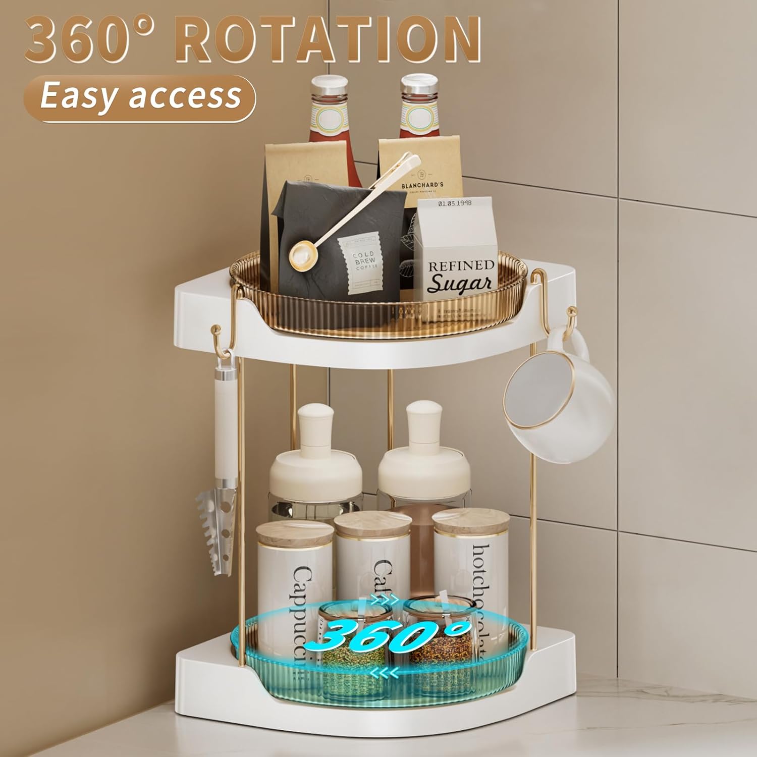 Bathroom Organizer Countertop - 360° Rotating Makeup Organizer Spinning Skincare Care Organizer - 2 Tier Lazy Susan Corner Organizer for Bathroom