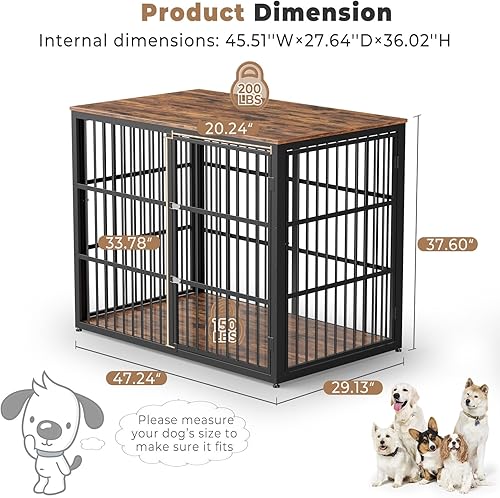 Miniatura 7 de Mueble XXL de 48 pulgadas para perros con 3 puertas, mesa auxiliar de madera resistente para interiores para perros medianos a grandes, múltiples
