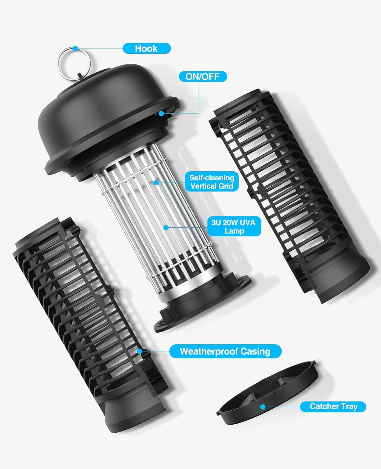 Bug Zapper Outdoor - Electric Mosquito Zapper with 4200V Powerful Grid and 20W UV Lamp,IPX4 Waterproof Mosquito Killer,Fruit Fly Traps for Home Backyard Camping Garden (20W)