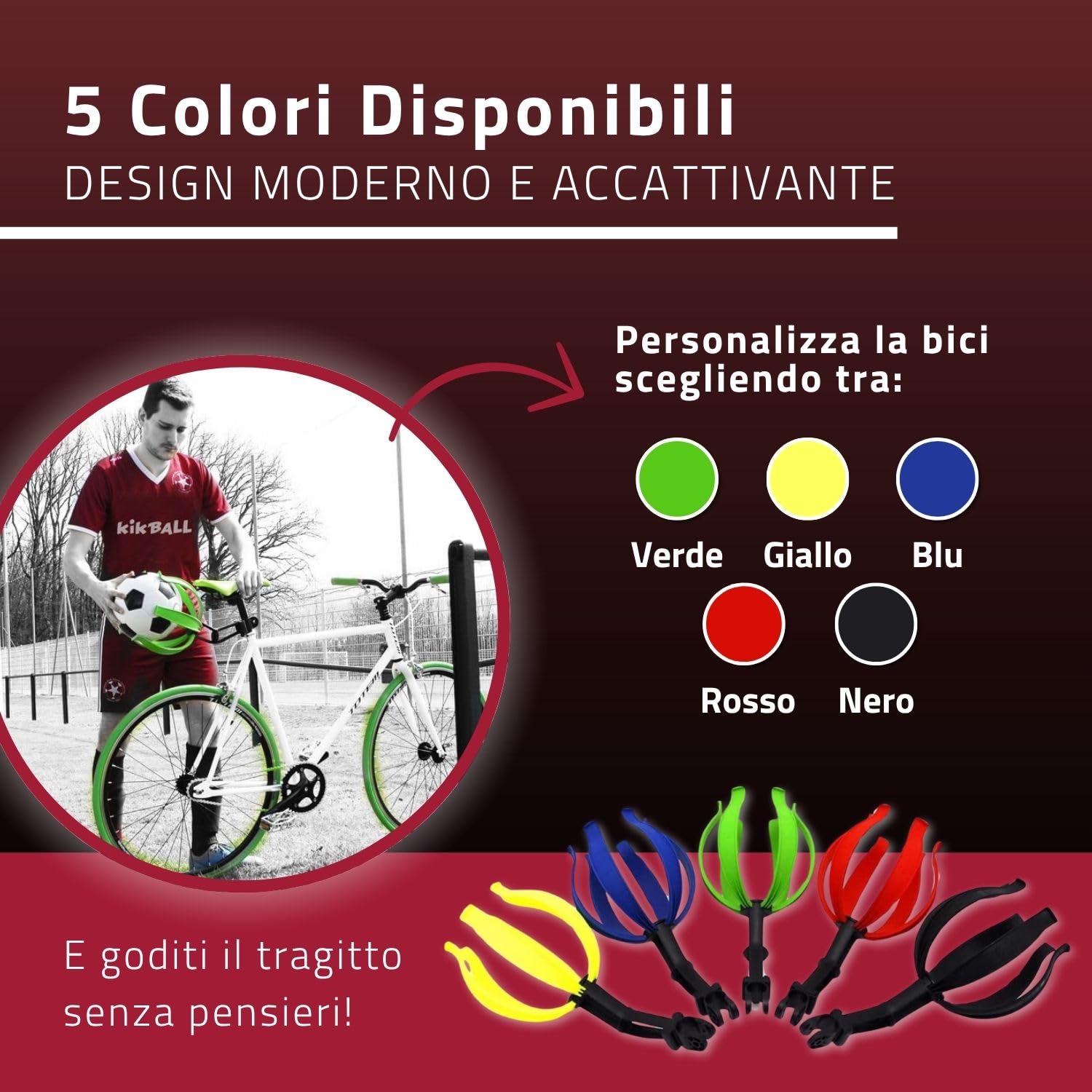 Porta Pallone da Bicicletta, Dispositivo per la Sicurezza di Bambini e Ragazzi, Supporto di Facile Applicazione, Adatto a Palloni da Calcio, Pallvolo, Basket e Rugby