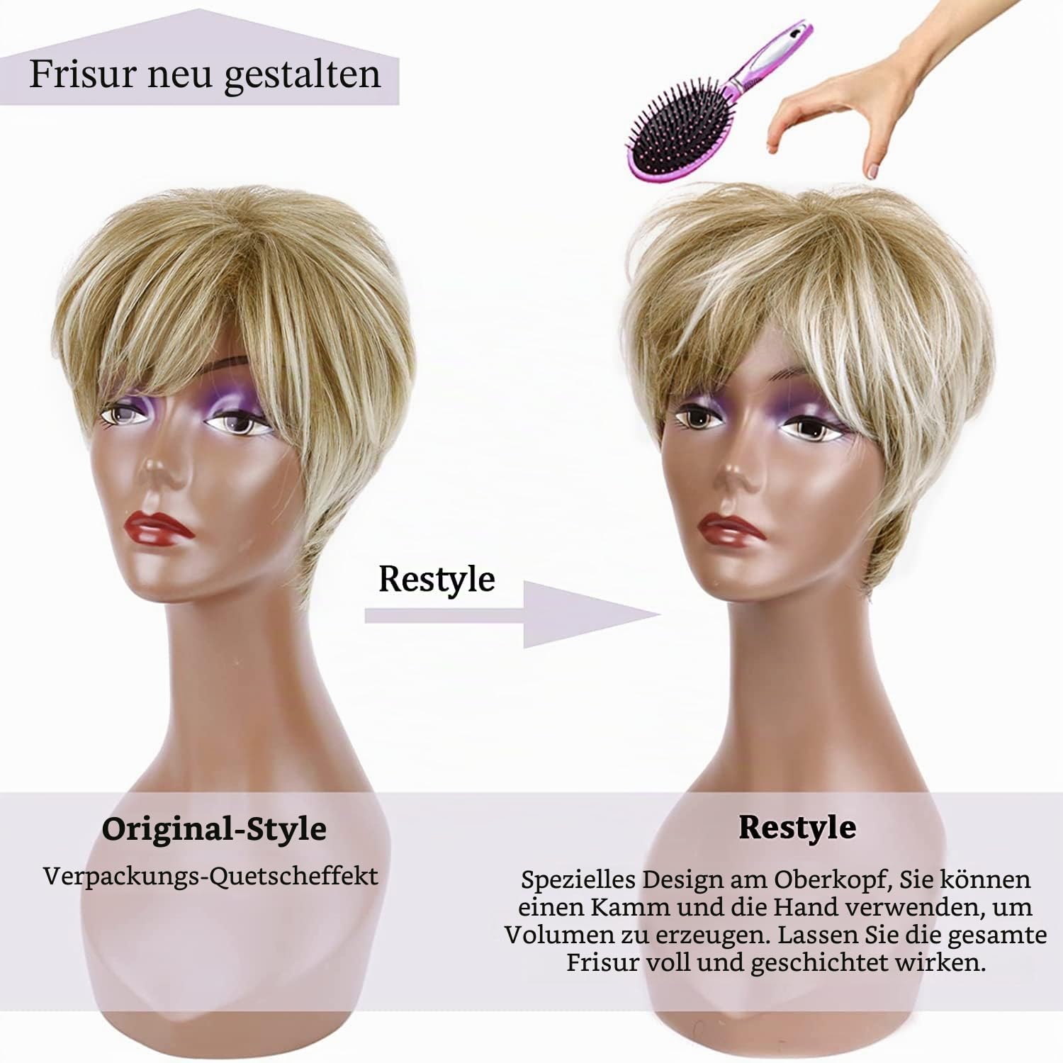 Creamily Perücke Kurz Blond Perücke Pixie Kurzhaar für Damen Synthetisches Kurzhaarperücke Damen (Blond gemischtes Braun)