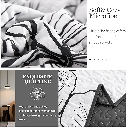 Miniatura 14 de DJY Juego de edredón de 3 piezas, tamaño Queen, con patrón floral amarillo, elegante colcha bohemia con 2 fundas de almohada, juego de ropa de cama