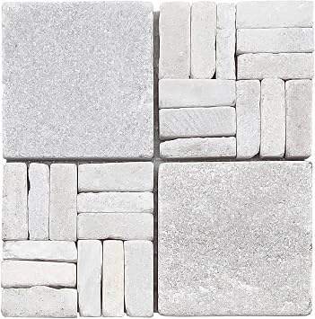LS010-H-Sample Interlocked Natural Stone Tile Sheets with Alternate Mosaic Pattern, 2x2 Chip Size, White Quartzite, 1-Piece- Sample ONLY