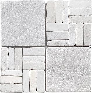 LS010-H-Sample Interlocked Natural Stone Tile Sheets with Alternate Mosaic Pattern, 2x2 Chip Size, White Quartzite, 1-Piece- Sample ONLY