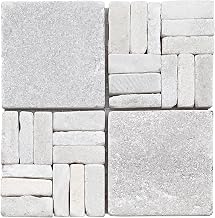 LS010-H-Sample Interlocked Natural Stone Tile Sheets with Alternate Mosaic Pattern, 2x2 Chip Size, White Quartzite, 1-Piece- Sample ONLY