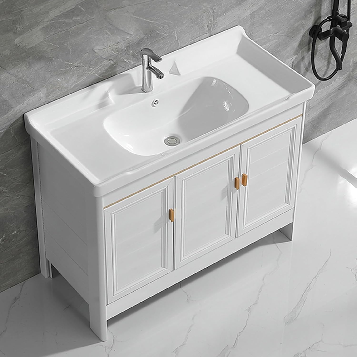 Bathroom Vanity with Ceramic Sink, Freestanding Utility Sink with Faucet and Cabinet, Kitchen Sink Cabinet Laundry Sink, for Laundry, Utility Room, Bathroom,One Color-91x48cm/35.8x14.1in