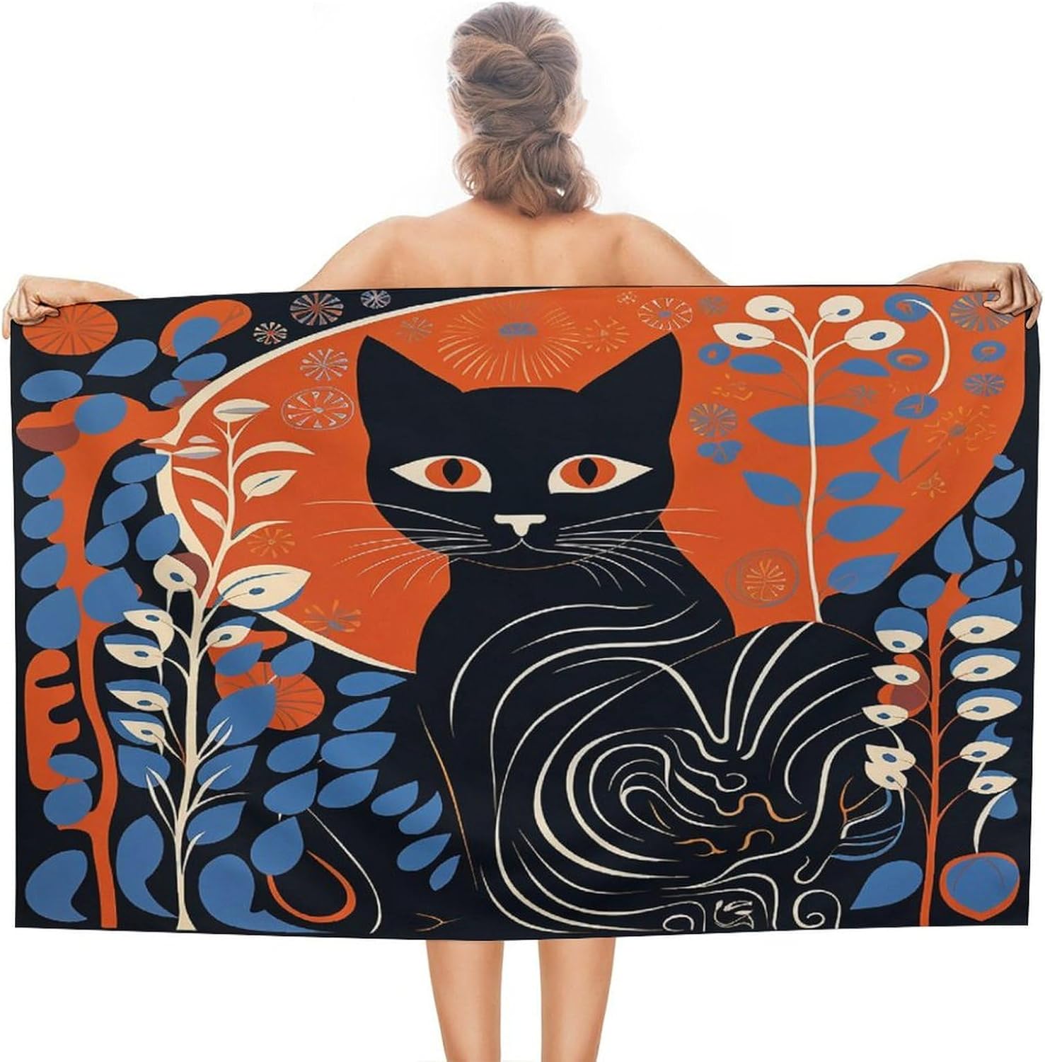 Swimming Towel, Orange Cat Pattern Printed Fashion Towel,Portable Towel,Durable Towel