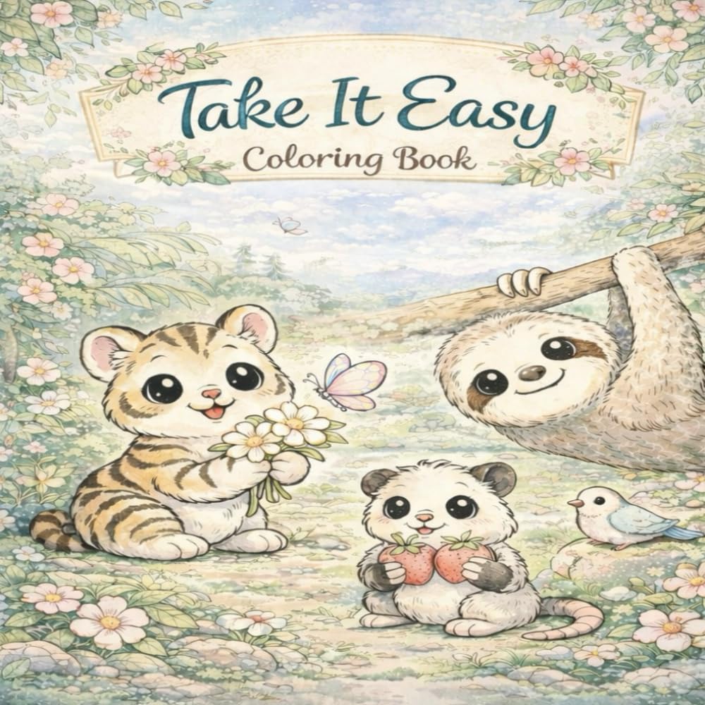 Take It Easy Coloring Book: Easy, stress relief coloring book for everyone