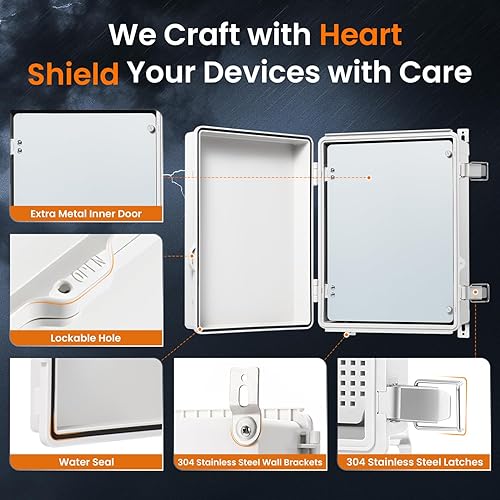 Miniatura 98 de QILIPSU - Caja de conexiones de acero inoxidable con tapa, bisagras y placa de montaje, universal, impermeable IP67, plástico ABS, gris, recinto