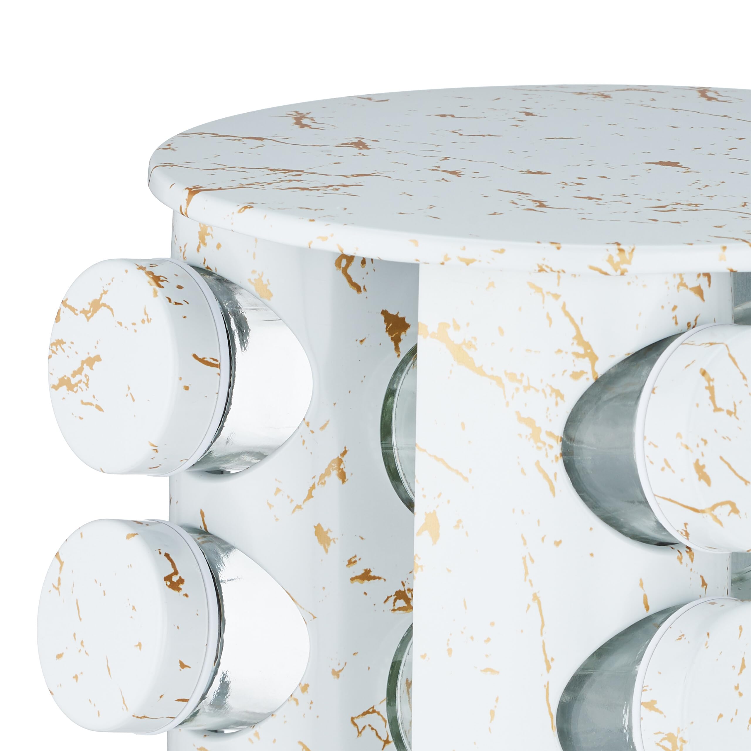 Relaxdays Tourniquet à épices, 20 Pots, chacun avec Embout tamiseur, Rotatif à 360°, Effet marbre, HD 33,5x19 cm, Blanc